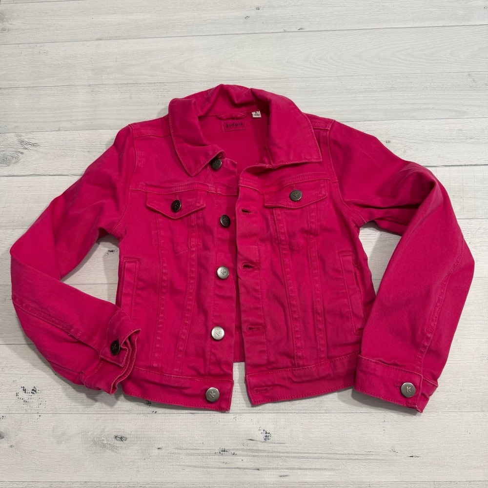 Kidpik girls pink button up denim jacket size 7/8